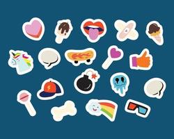 Set of pop stickers illustrated in doodle style. vector