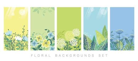Vector Botanical Background Set With Text Space Isolated On A White Background.