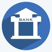 Bank Icon in trendy long shadow style isolated on soft blue background vector