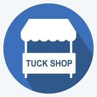 Tuck Shop Icon in trendy long shadow style isolated on soft blue background vector