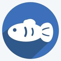 Pet Fish II Icon in trendy long shadow style isolated on soft blue background vector