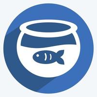 Fish in Tank Icon in trendy long shadow style isolated on soft blue background vector