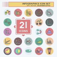 Infographics Icon Set in trendy color mate style isolated on soft blue background vector