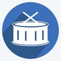 Drums Icon in trendy long shadow style isolated on soft blue background vector