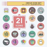 Circus Icon Set in trendy color mate style isolated on soft blue background vector