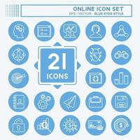 Online Icon Set in trendy blue eyes style isolated on soft blue background vector