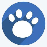 Paw Icon in trendy long shadow style isolated on soft blue background vector