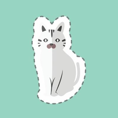 Pet Cat Sticker in trendy line cut isolated on blue background