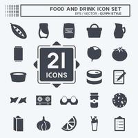 Food and Drink Icon Set in trendy glyph style isolated on soft blue background vector