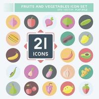 Fruits and Vegetables Icon Set in trendy flat style style isolated on soft blue background vector