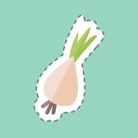 Spring Onion Sticker in trendy line cut isolated on blue background vector