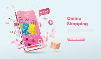 Online shopping store on website and mobile phone design. Smart business marketing valentine's day concept. Horizontal view. Vector Illustration