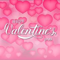 Valentine s day greeting card. Soft pink background with 3d flying hearts. Happy Valentines Day calligraphy hand lettering. vector