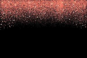 Confetti in shades of living coral border isolated on black. Falling sparkles dots. Shiny dust vector background. The color of 2019 year. Rose gold glitter texture effect. Easy to edit template.