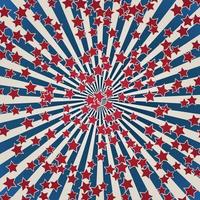 United States Independence Day 4th of July or Memorial Day banner. Retro patriotic vector illustration. Concentric stripes and stars confetti  in colors of American flag.