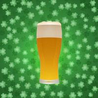 Glass of beer on green shamrock pattern background. Saint Patrick's Day greeting vector illustration. Easy to edit design template.