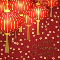 Chinese new year vector illustration with traditional lanterns and cherry blossom. Easy to edit design template for your projects. Can be used as greeting cards, backgrounds, invitations etc.