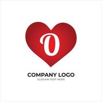 O letter logo with heart icon, valentines day concept vector