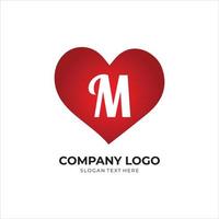 M letter logo with heart icon, valentines day concept vector