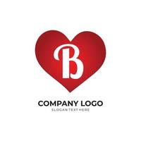 B letter logo with heart icon, valentines day concept vector