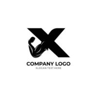 Letter X Logo With barbell bicep. Fitness Gym logo. Love fitness logo template. fitness vector logo design for gym and fitness