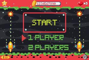 Pixel space game interface with start button vector