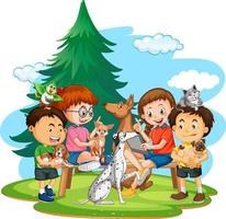 Children playing with many dogs vector