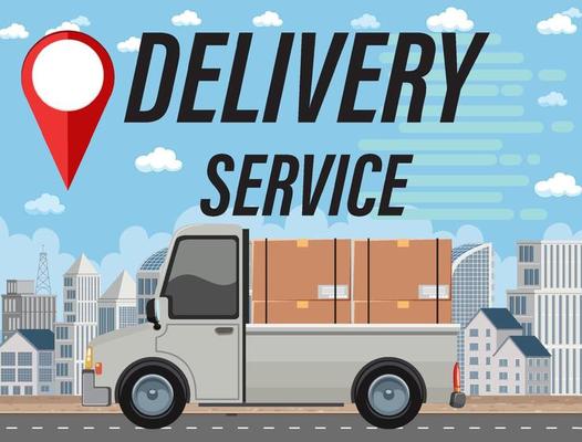 Delivery Service wordmark with delivery pickup car