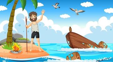 A man on deserted island isolated vector