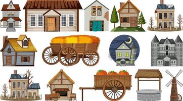 Set of abandoned houses and buildings vector