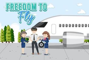 Freedom to fly typography design with aircrew characters vector