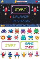 Retro pixel space game interface vector