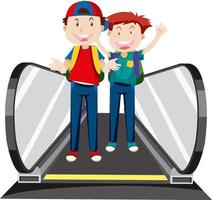 Front view of two boys on moving walkway vector