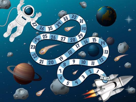 Counting numbers game template with astronaut in space