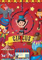 diseño de banner de circo con mago y personaje de circo vector