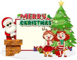 Empty board with Santa Claus and children in Christmas costumes vector