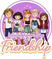 banner del logo del día internacional de la amistad con un grupo de adolescentes vector