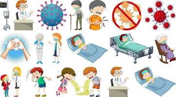 Set of sick people with different symptoms vector