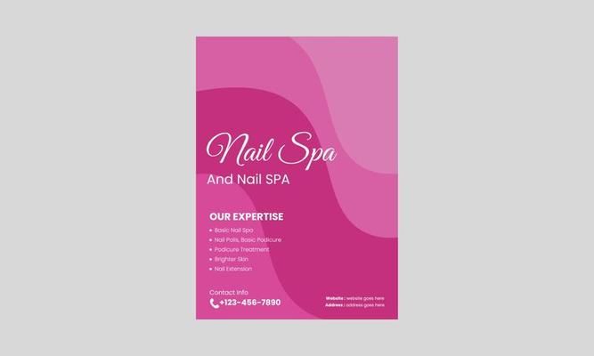 Nail Spa service flyer design template. Nail Salon service poster leaflet design. a4 template, brochure design, cover, flyer, poster, print-ready