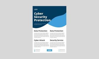 cyber security protection flyer design. data protection service poster leaflet in blue color. data protection service layout vector template.