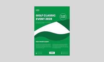 plantilla de volante de torneo de golf. diseño de volante de eventos deportivos de golf en color verde. vector