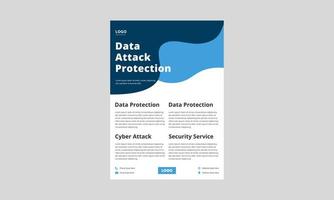 cyber security protection flyer design. data protection service poster leaflet in blue color. data protection service layout vector template.