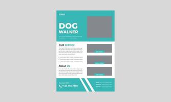 diseño de volante de servicio de paseador de perros. plantilla de diseño de folleto de póster de servicio de paseo de perros. plantilla a4, diseño de folleto, portada, volante, póster, listo para imprimir vector