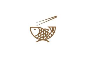 Retro Vintage Fish with Chopsticks for Poke Bar Logo Design Vector