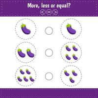 More, less or equal. Count and compare the number. Worksheets for kids education. Maths vector