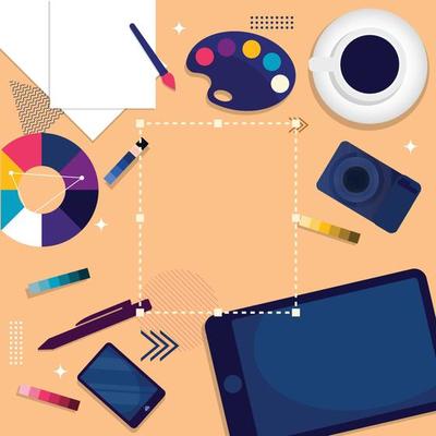 Graphic Designer Digital Drawing Tool Top View Flat Design Illustration