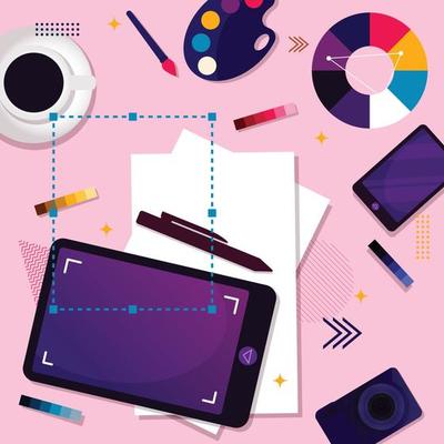 Graphic Designer Digital Drawing Tool Top View Flat Design Illustration