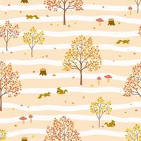 Autumn forest seamless pattern with squirrels in cartoon style,for decorative,kid product,fabric,textile,wallpaper and all print vector