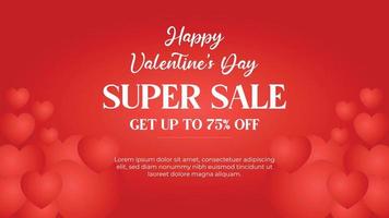 Happy Valentines day super sale banner with love background vector