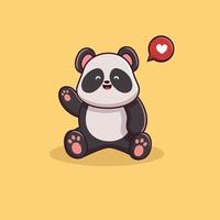 Cute panda waving hand icon illustration. panda mascot cartoon character vector